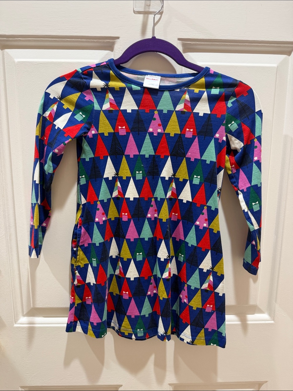 Hanna Andersson Navy Multicolor Triangle Tree Print Dress